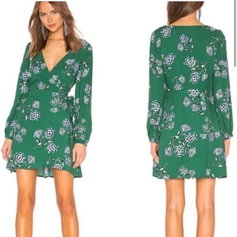 Cashmere and Cupcakes 4 green floral wrap long sleeve mini dress